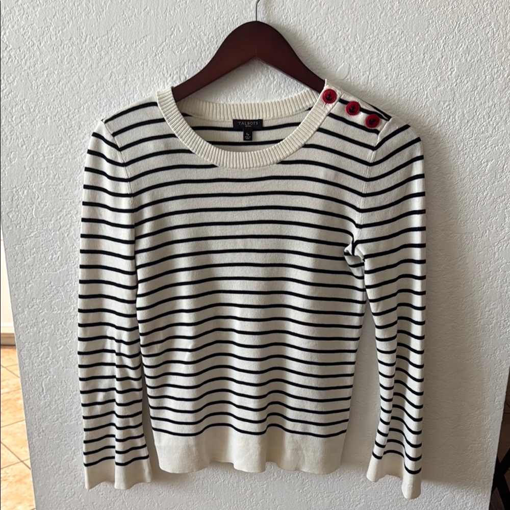 Talbots Black and White Striped Sweater
